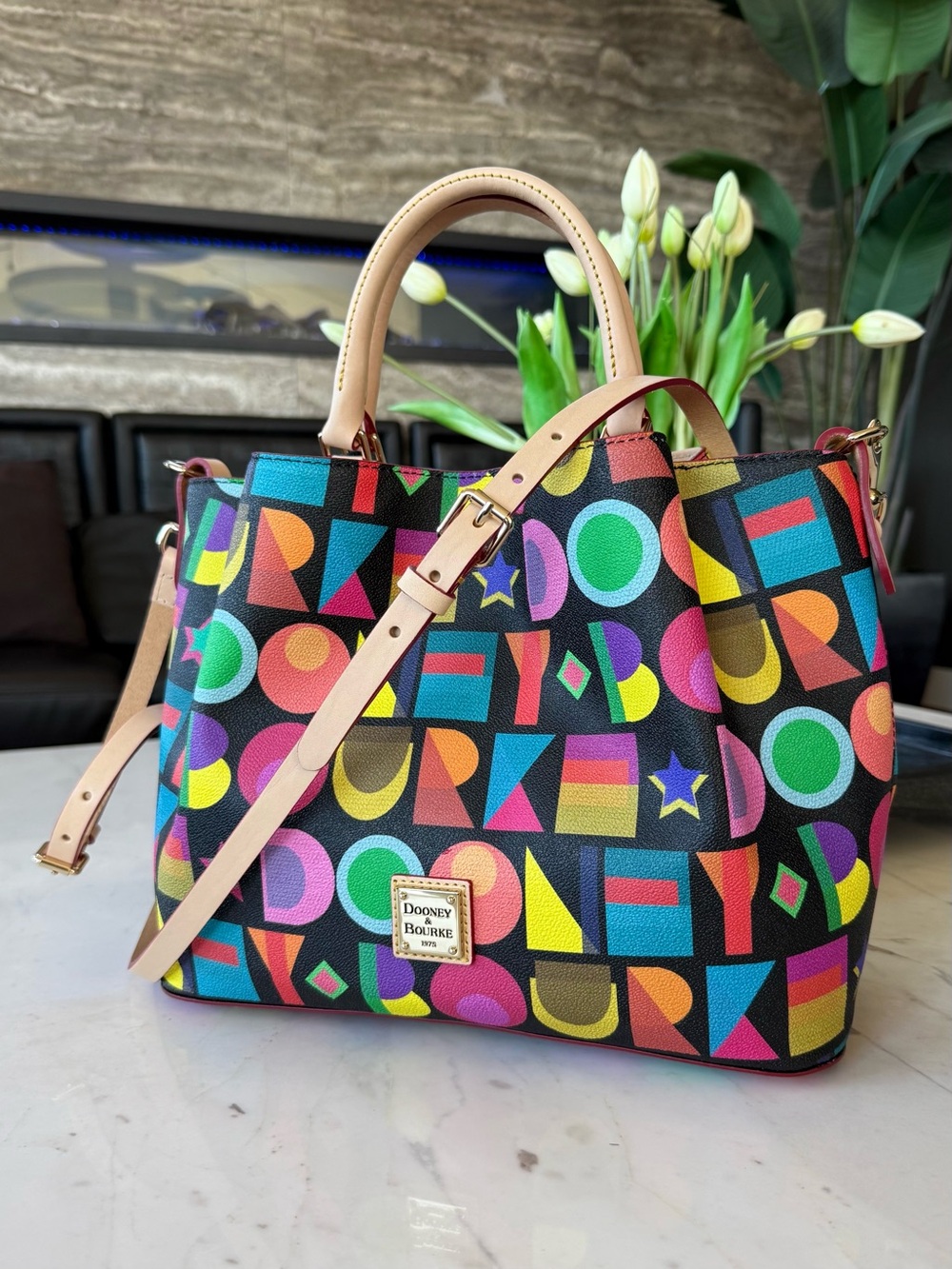 New Dooney & Bourke Art Deco Brenna Cotton/Leather Bag